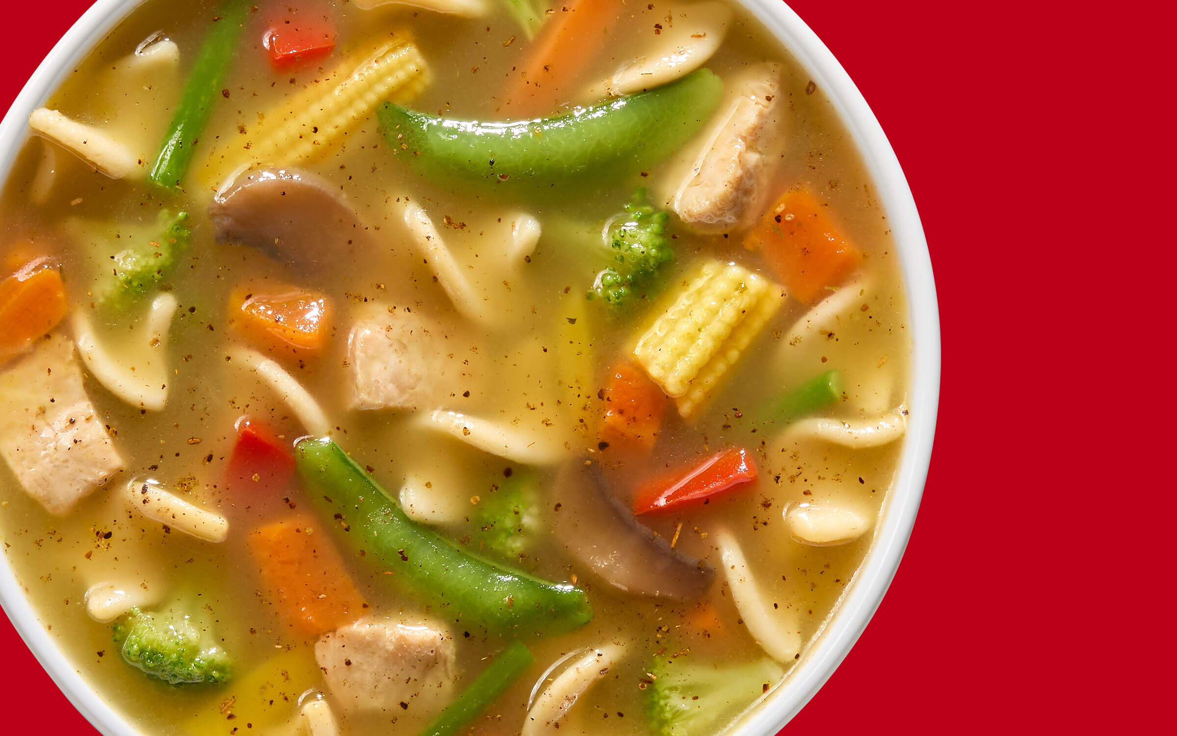 Soupe poulet et nouilles et sauté aux légumes