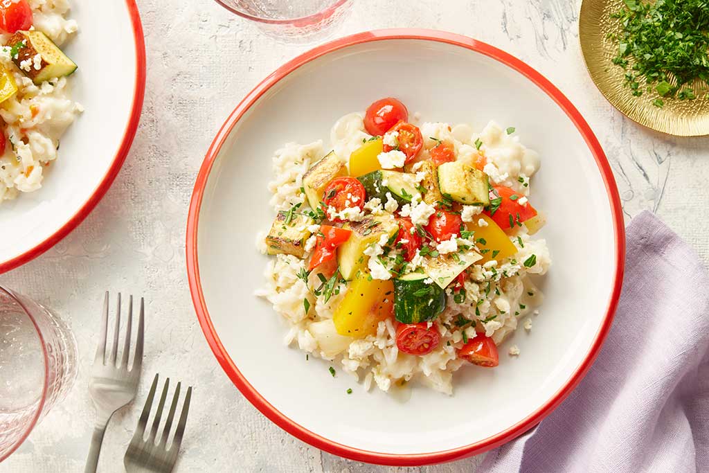 Riz crémeux avec garniture de ratatouille