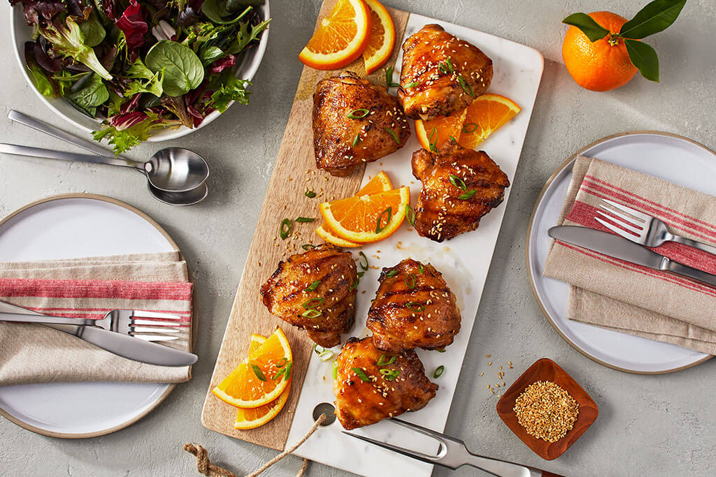 Hauts de cuisse de poulet au gingembre et à l’orange