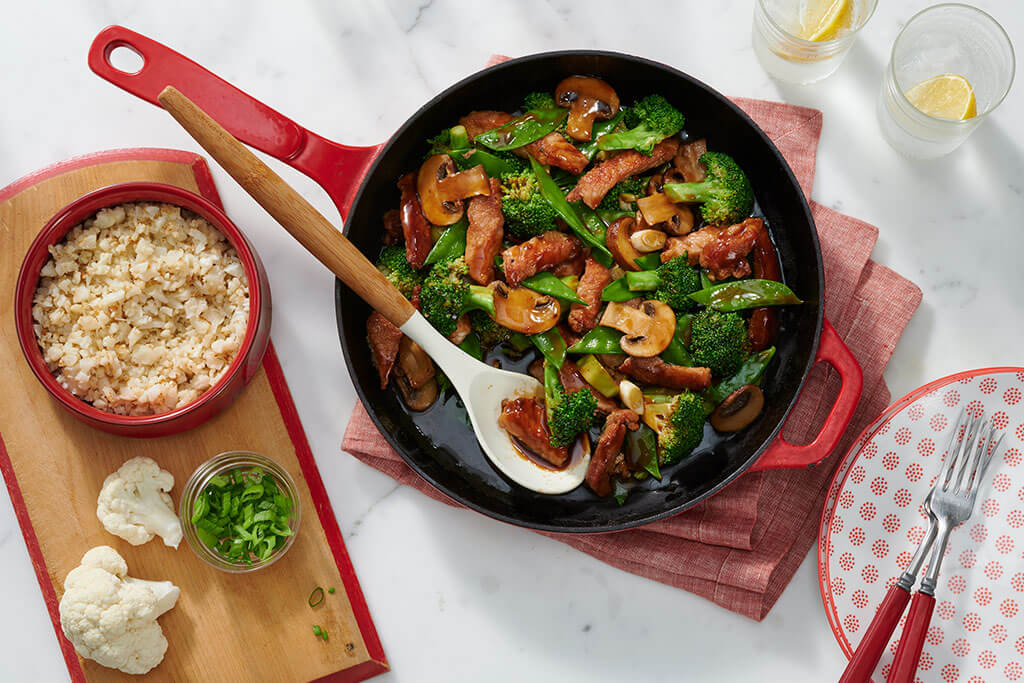 Balsamic Pork Stir-Fry Over Cauliflower Rice