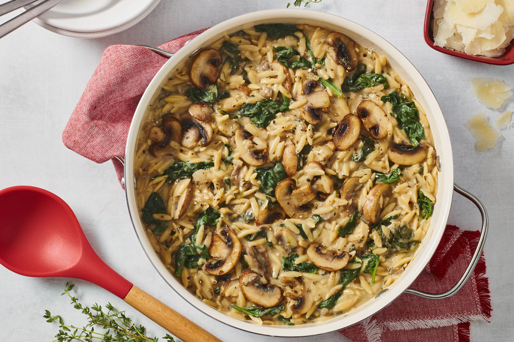 One-Pot Creamy Mushroom and Spinach Orzo