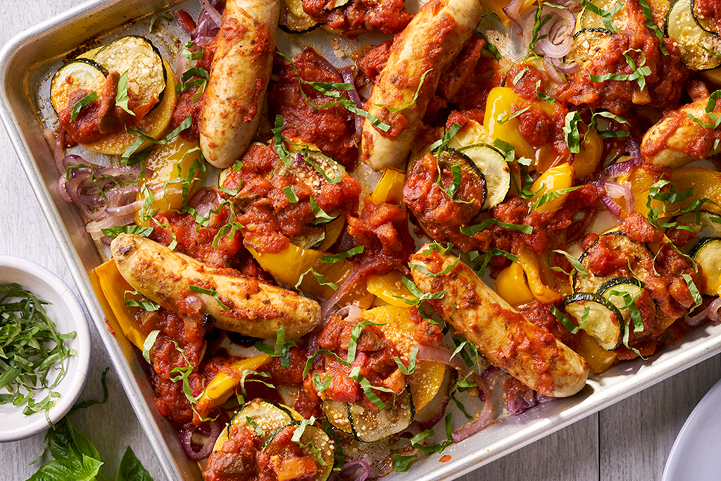 Sheet Pan Italian Sausage, Polenta & Zucchini