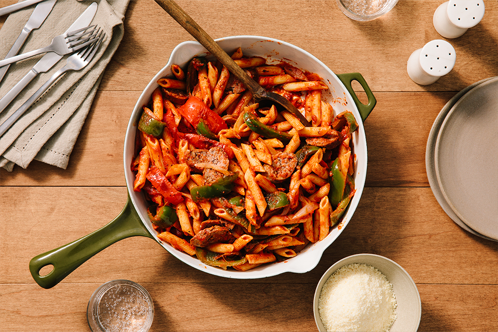 Spicy Sausage & Peppers with Penne