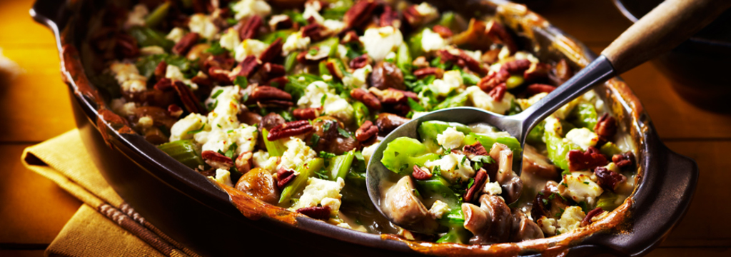 Gratin de champignons avec chèvre et pacanes