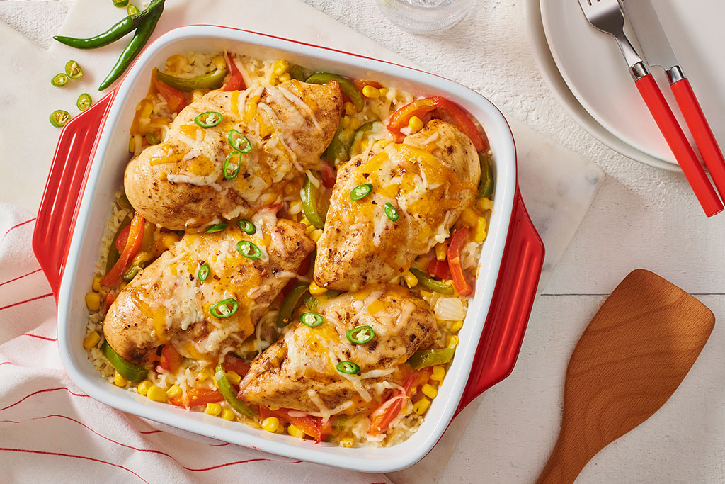 Gratin de poulet au riz à la tex-mex