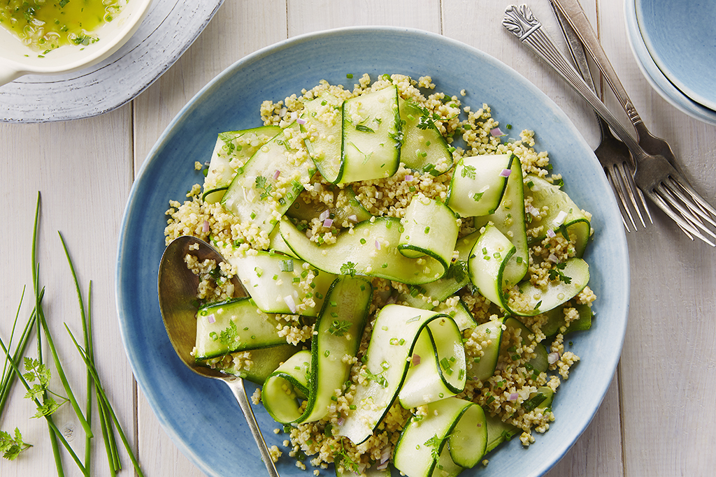 Zucchini Ribbons, Millet, and Pine Nuts with Herb Dressing