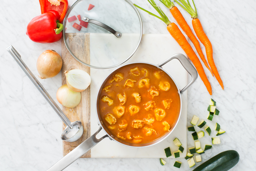 Tomato and Veggie Soup with Tortellini