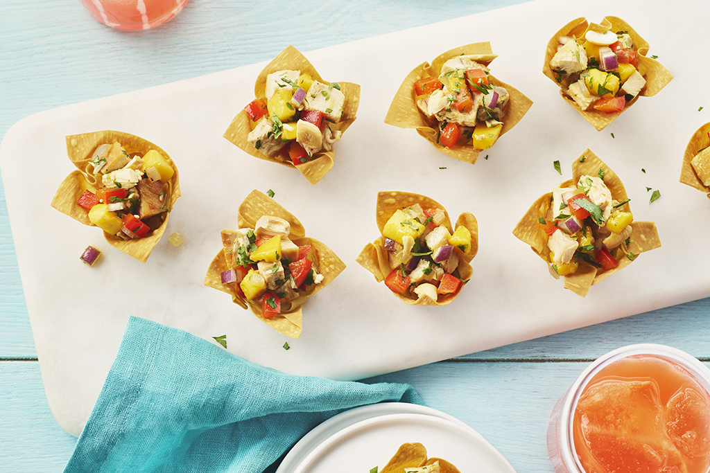 Mango Cashew Chicken in Wonton Cups