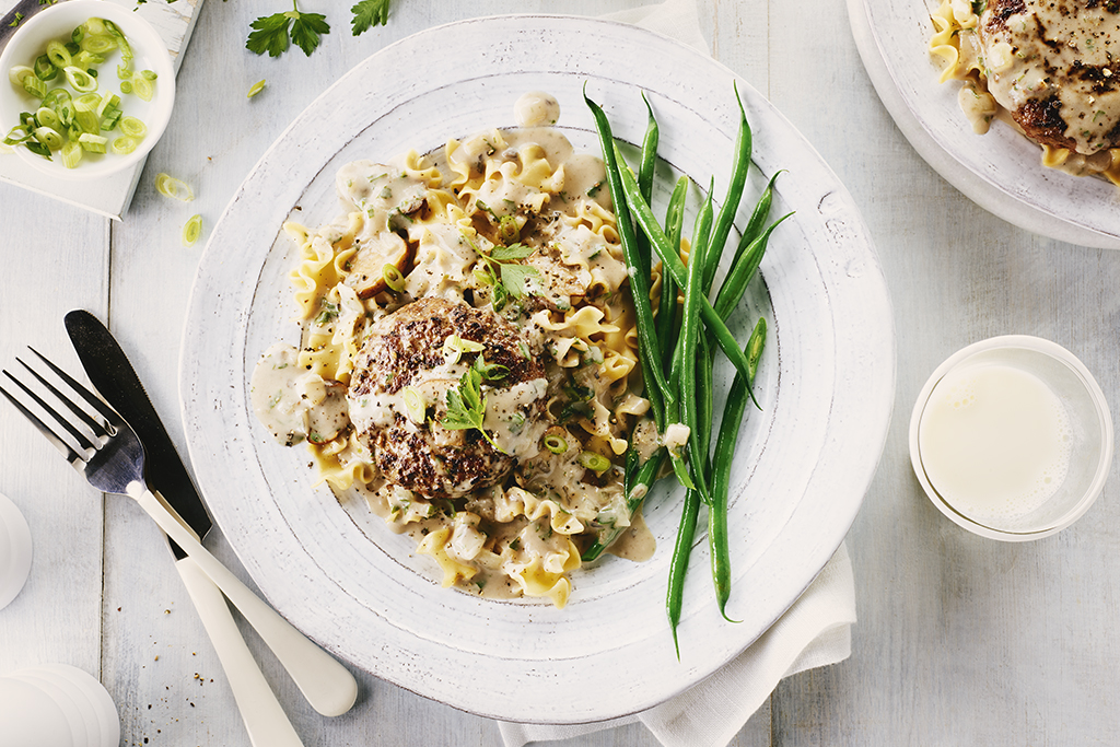 Skillet Burgers with Creamy Mushrooms