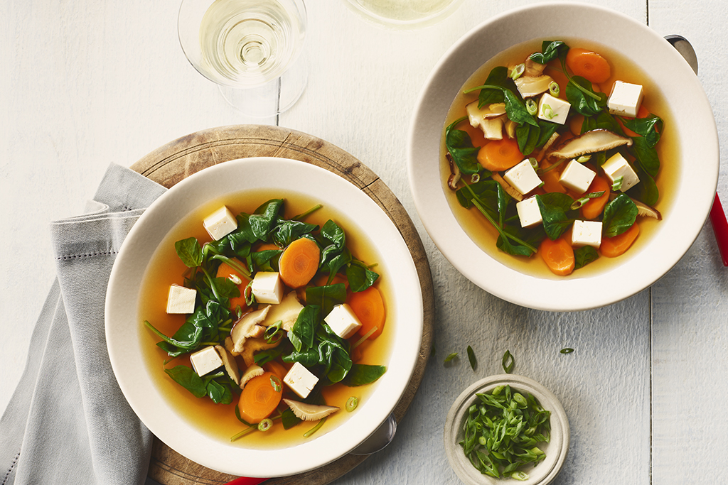 Tofu, Carrot and Spinach Soup