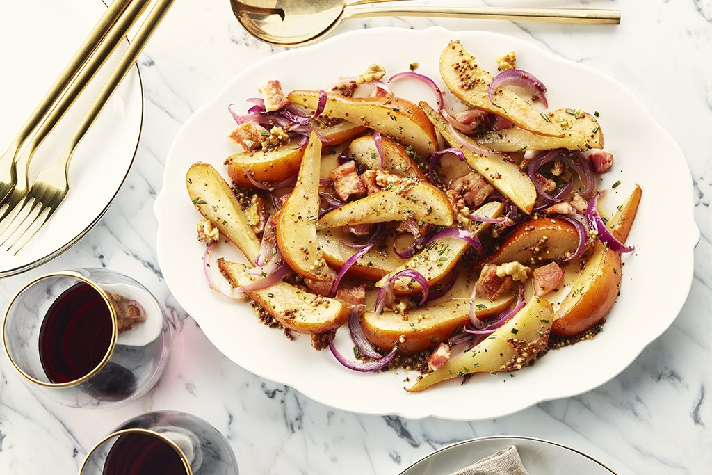 Sauté de poires au bacon et à la moutarde