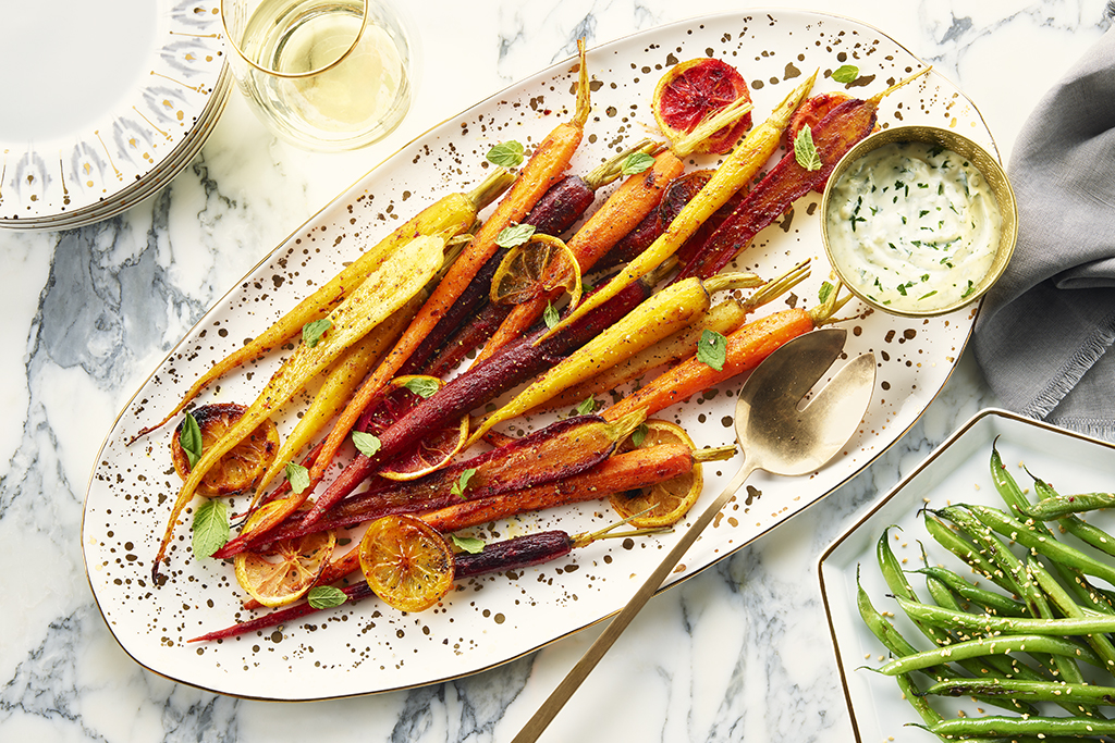 Roasted Curried Carrots with Herb Yogurt Sauce