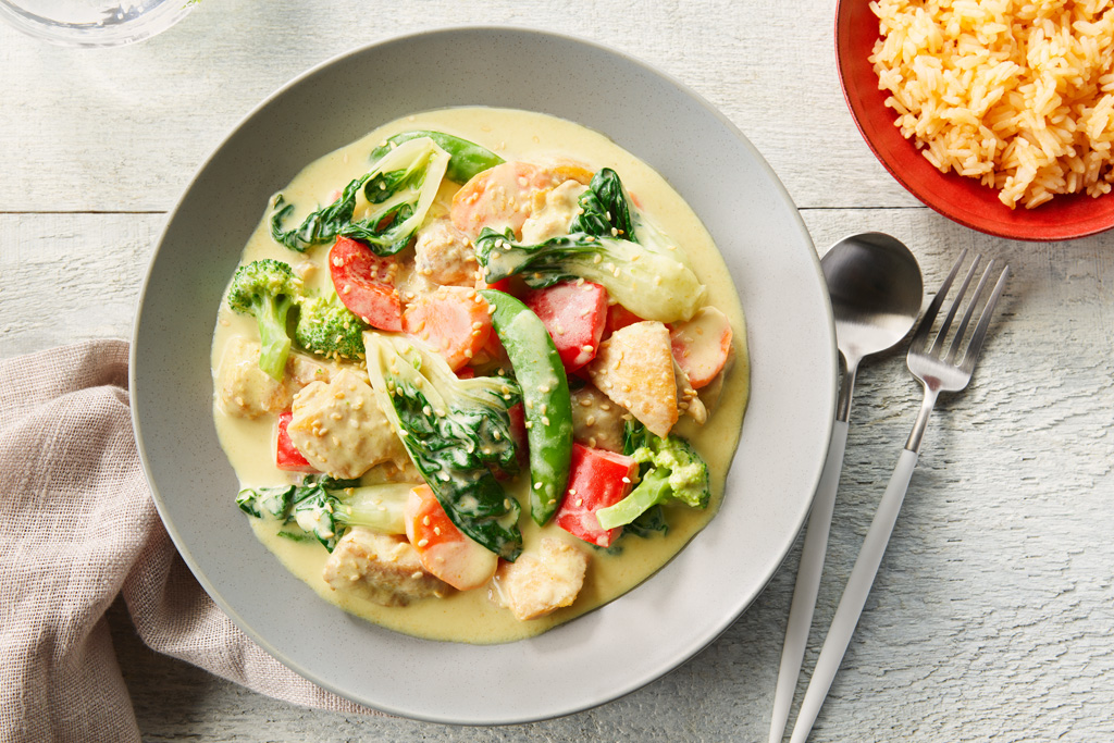 Cari vert au poulet et aux légumes