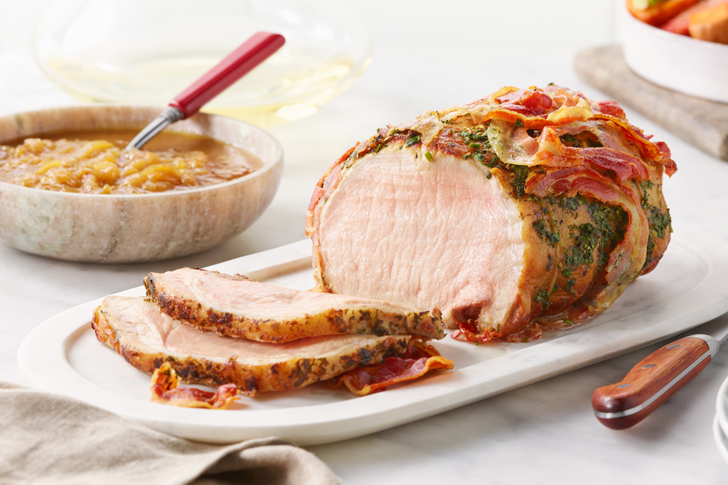 Herb Roasted Pork Loin with Apricot Roasted Garlic