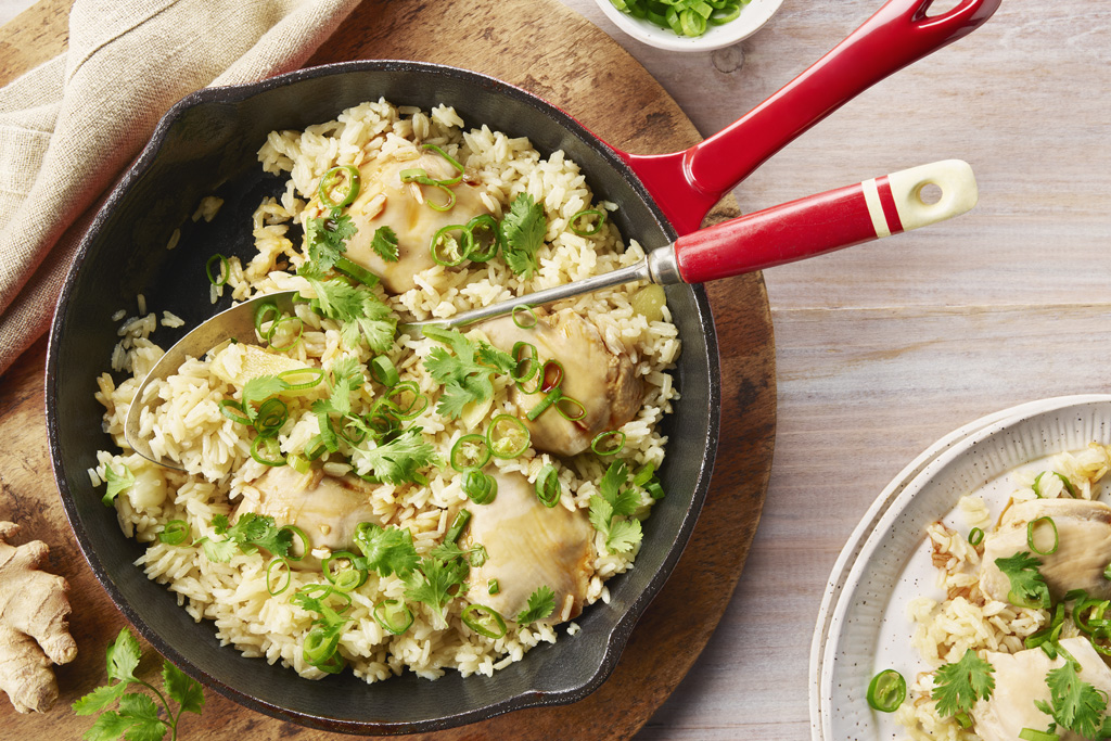 Poulet et riz au gingembre en un plat