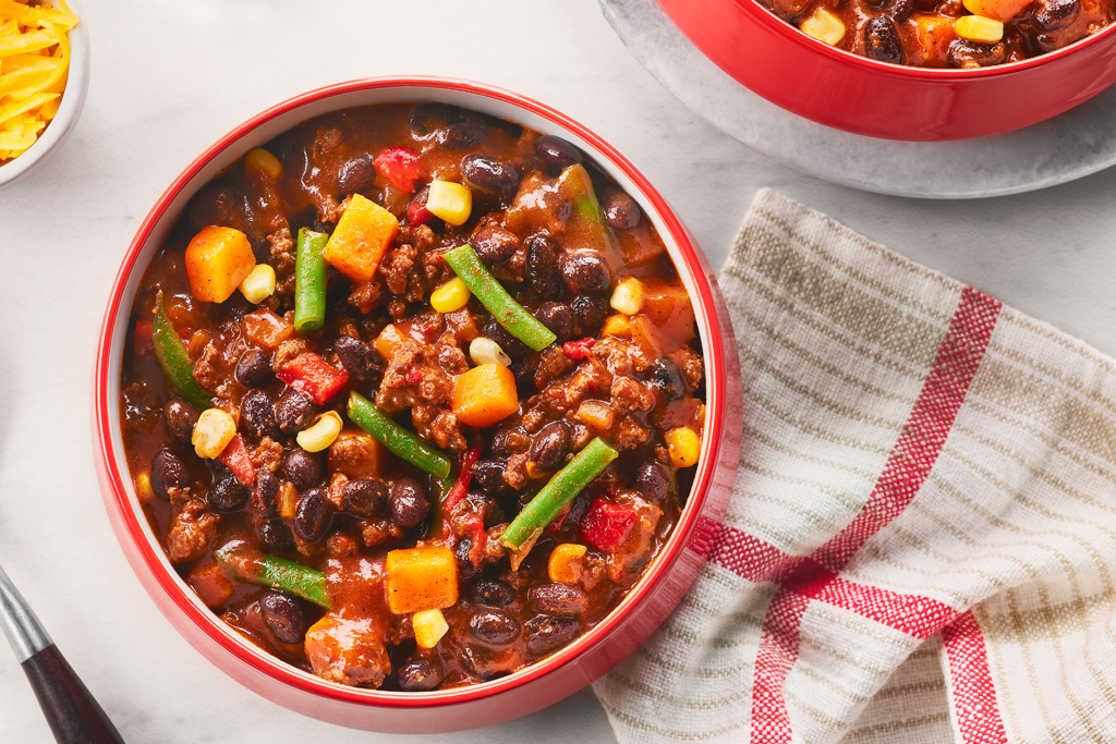 Chili au bœuf et aux trois sœurs cuit à l’autocuiseur