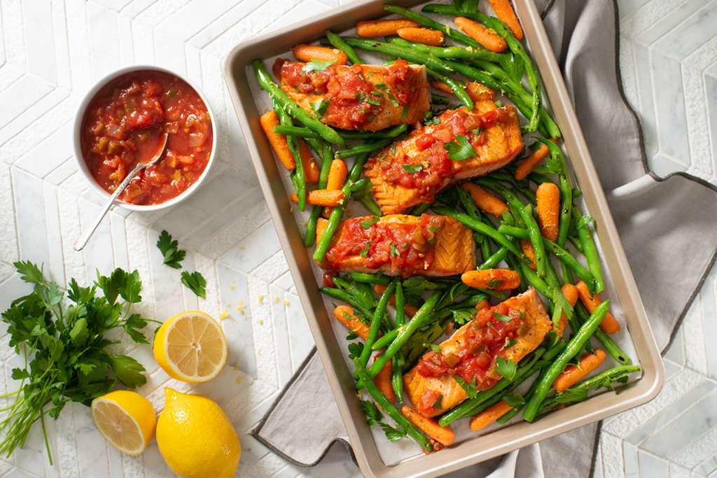 One-Pan Salsa Salmon with Vegetables