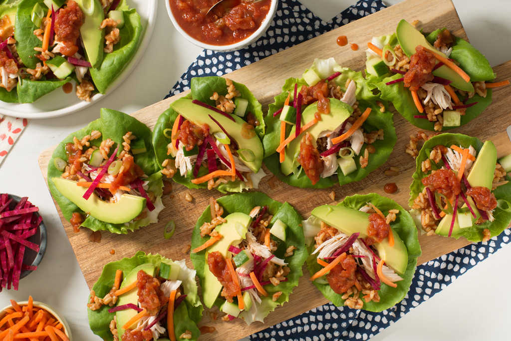 Brown Rice and Chicken Lettuce Cups