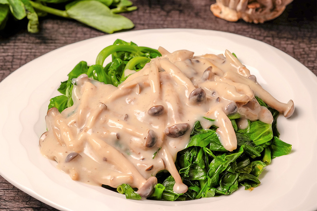 Creamy Mushrooms Over Greens